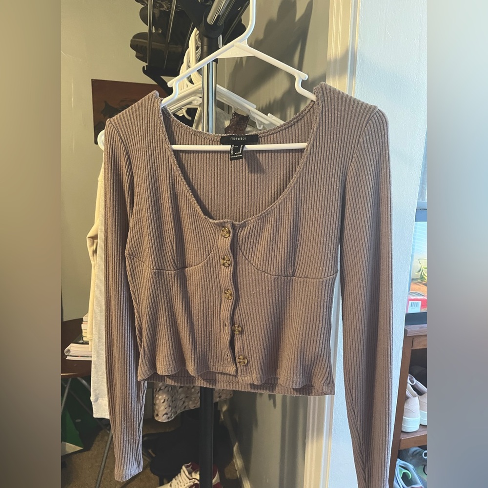 taupe button up cardigan
